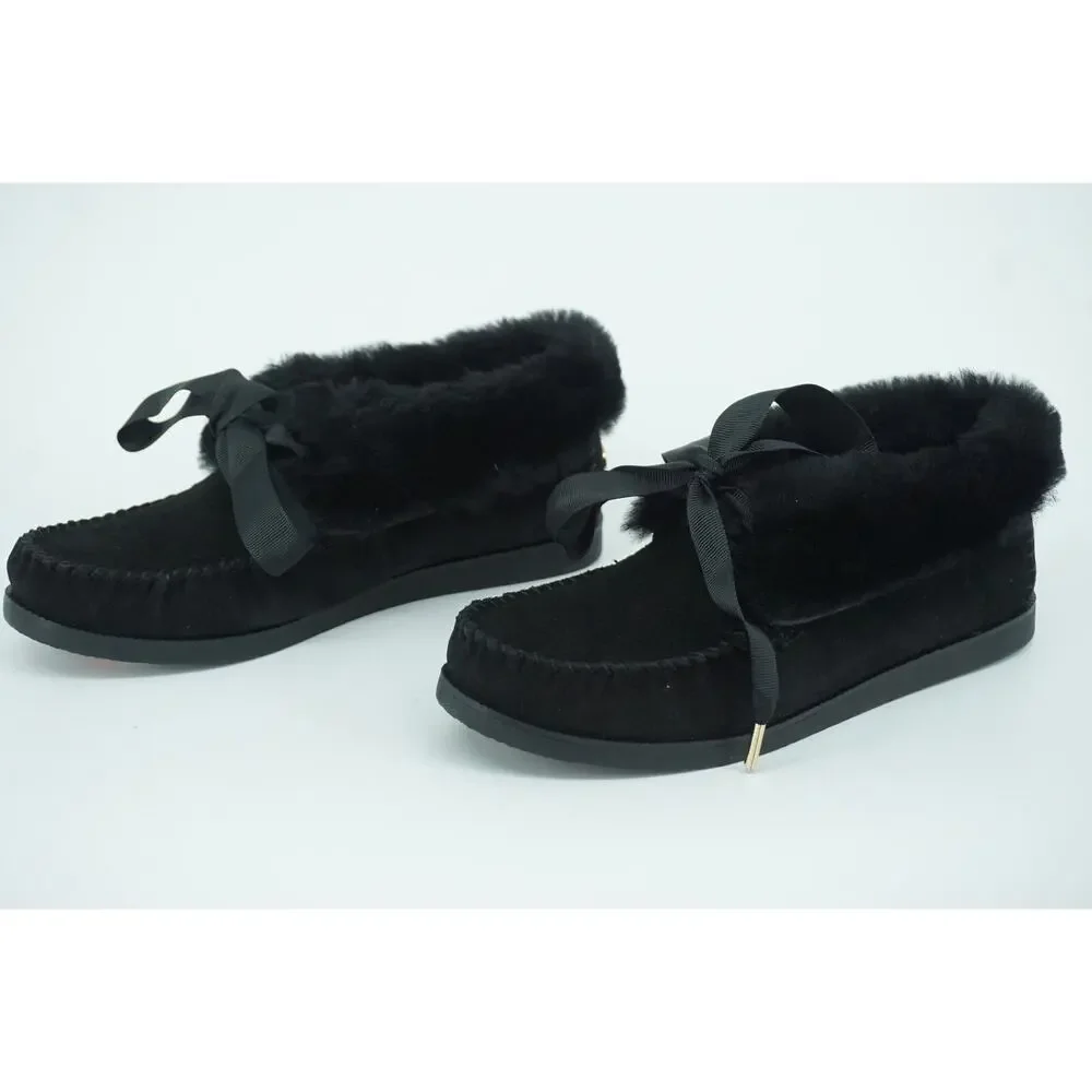 Tory Burch Aberdeen Genuine Rabbit Fur Trim Slipper Bootie Size 6 NIB Black Bow